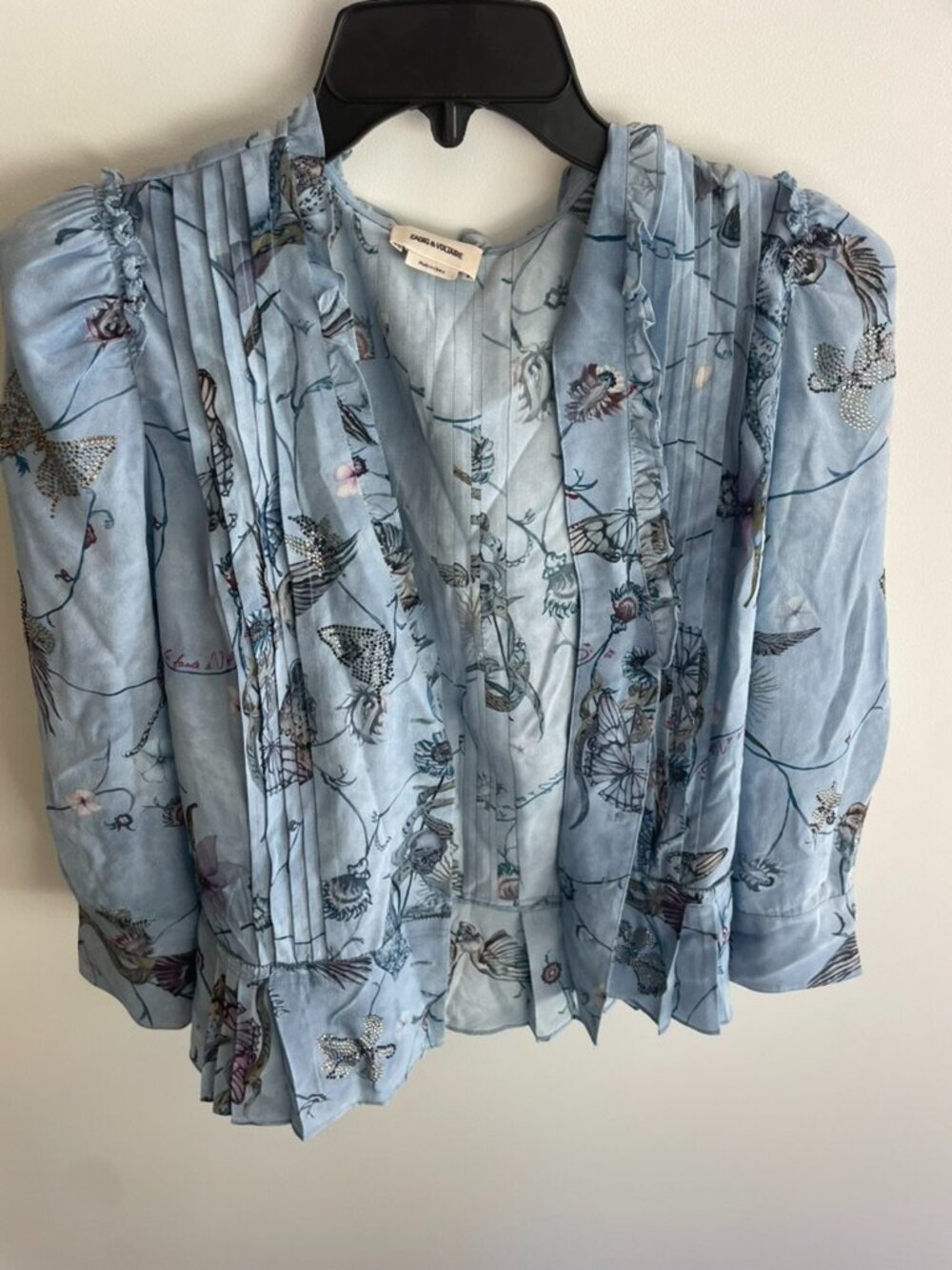 NWT Zadig & Voltaire Twina Glacier Silk Floral Fauna Blouse